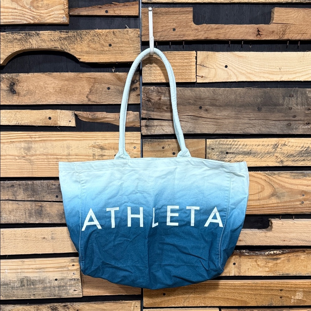 Athleta Beach Bag Gym Bag Tote Bag Blue Ombre White Canvas Shopping Bag
17.5X13